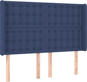 vidaXL Tăblie de pat cu aripioare, albastru, 147x16x118/128 cm, textil