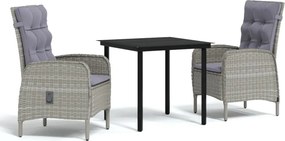 vidaXL Set mobilier de grădină, cu perne, 3 piese, gri și negru