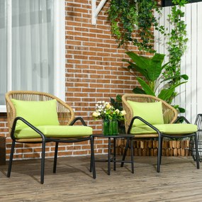 Outsunny Set de mobilier de terasă din ratan, 3 piese, cu perne pentru șezut și spate, ratan artificial, cadru metalic, Verde | Aosom Romania