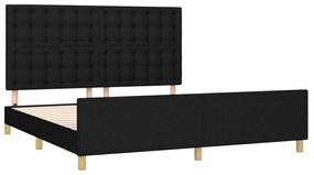 Cadru de pat cu tablie, negru, 160x200 cm, textil Negru, 160 x 200 cm, Nasturi de tapiterie