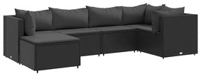 3308211 vidaXL Set mobilier de grădină cu perne, 6 piese, negru, poliratan