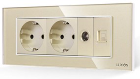Priza Dubla Schuko + TV + Internet cu Rama din Sticla LUXION, Standard Italian, 6M