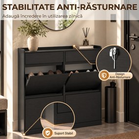 HOMCOM Pantofar Slim din Lemn cu 4 Sertare Rabatabile și 2 Sertare Glisante, 98 x 19,2 x 95,3 cm, Negru | Aosom Romania