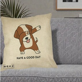 Perna Decorativa Caine Dab Have A Good Day, 40x40 cm, Crem, Husa Detasabila, Perna Inclusa, BEKZ®