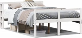 vidaXL Cadru de pat senior cu tăblie, alb, 150x200 cm, lemn masiv pin