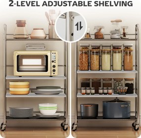 HOMCOM Cărucior de Bucătărie din Oțel Inoxidabil cu 4 Nivele și Rafturi Reglabile - Argintiu | Aosom Romania