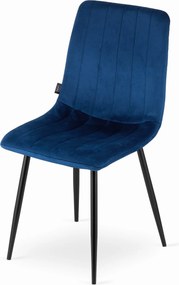 OFERTA Scaun de catifea albastra LAVA cu picioare negre II. calitate