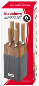 Set cuțite Klausberg KB 7983, 6 piese, Oțel inoxidabil, Mâner lemn de salcâm, Maro/grafit