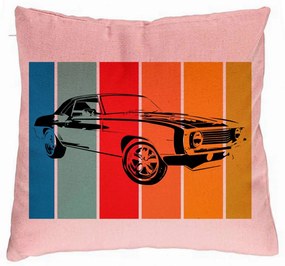 Perna Decorativa, Model Retro Car, 40x40 cm, Roz, Husa Detasabila, Burduf