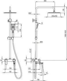 ALPINIA Coloană de Duș, cu Baterie pentru Cadă - Pipă Mobilă finisaj auriu NAC_Z1AM