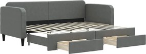 vidaXL Pat de zi cu extensie și sertare, gri închis, 80x200 cm textil