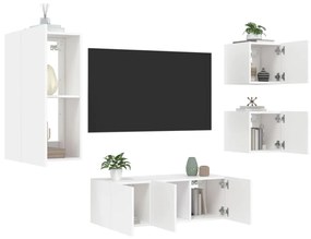 3216825 vidaXL Unități de perete TV cu LED-uri, 5 piese, alb, lemn prelucrat