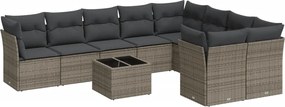 vidaXL Set mobilier de grădină cu perne, 10 piese, gri, poliratan