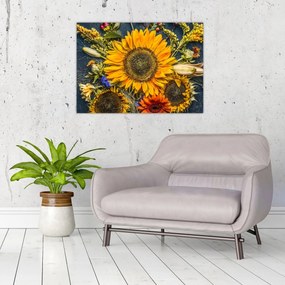 Tablou pe sticlă - Flori de toamnă (70x50 cm)