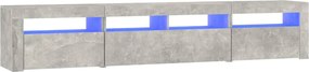 vidaXL Comodă TV cu lumini LED, gri beton, 210x35x40 cm