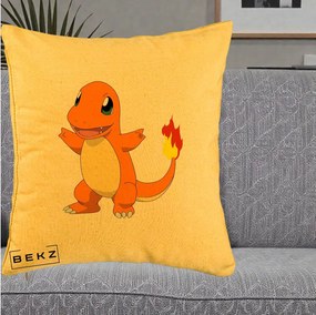 Perna Personalizata Charmander Pokemon, 40x40 cm, Galben, Husa Detasabila, Perna Inclusa, BEKZ®