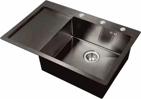 Chiuveta inox Inter Ceramic cu o cuva cu picurator stanga finisaj negru satinat 78x51 cm