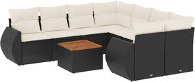 vidaXL Set mobilier de grădină cu perne, 9 piese, negru, poliratan