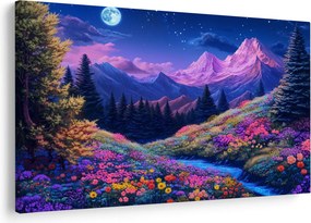 Tablou - Peisaj violet la lună plină (90x60 cm)