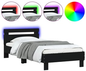 838744 vidaXL Cadru de pat cu tăblie și lumini LED, negru, 90x190 cm