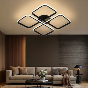 Lustra LED Model R9178/4, cu Telecomandă – 3 Tipuri de Lumină, Intensitate Reglabilă, 74W, Negru