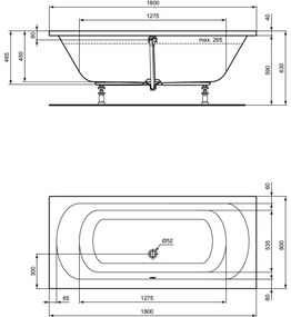 Cada baie incastrata Ideal Standard Hotline New, dreptunghiulara, 180x80 cm 1800x800 mm