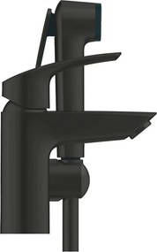 Baterie lavoar negru mat Grohe Eurosmart New S cu set dus igienic