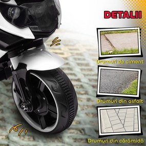 AIYAPLAY Motocicletă electrică pentru copii 18-36 luni, 6V, cu roți detașabile, faruri și muzică, albă | Aosom Romania