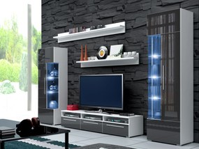 Mobilier living Ramon I (alb + gri lucios) (cu iluminat). 611014