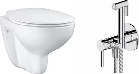 Pachet vas wc suspendat Grohe Bau Ceramic, capac softclose si set dus igiena intima crom cu baterie incastrata Omnires Y