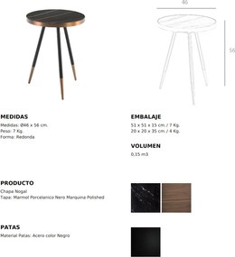 Masuta laterala eleganta design LUX Marble, 46cm