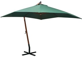 Umbrela de soare suspendata, stalp de lemn, 300x300 cm, verde Verde