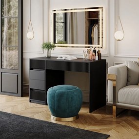 Masuta machiaj naegra cu Oglinda LED si 5 Sertare pentru Cosmetice, Set Masa toaleta 120 cm, masuta cosmetica cu Riflaj, vanity - SEN256