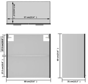 Dulap suspendat de sticla, gri extralucios, 60x31x60 cm, PAL gri foarte lucios, Dulap suspendat din sticla 60 cm, 1