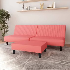 Canapea extensibilă 2 locuri, cu taburet, roz, catifea