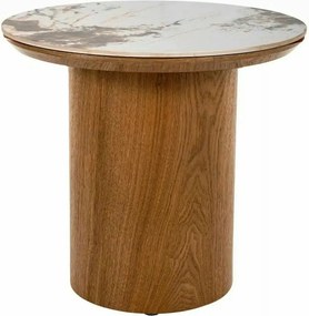 Măsuță cafea RONDO, alb lucios/stejar, ceramică/furnir/MDF, 50x50x45 c