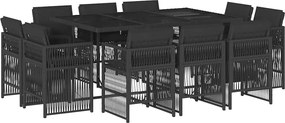 vidaXL Set mobilier de exterior cu perne, 11 piese, negru, poliratan