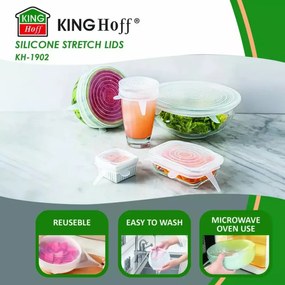 Set 6 capace din silicon Kinghoff KH 1902, -40 pana la 230°C, Etanse, Reutilizabile, Universale, Transparent