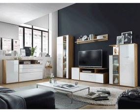 Mobila Living REVEL Alb Lucios/Stejar Artisan