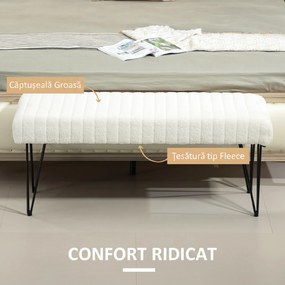 HOMCOM Bancă pentru Pat Modernă cu Picioare în Formă de Furcă, 118,5x46x49,5 cm, Alb Crem | Aosom Romania