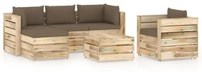 Set mobilier de gradina cu perne, 6 piese, lemn verde tratat Taupe in rjava, 6