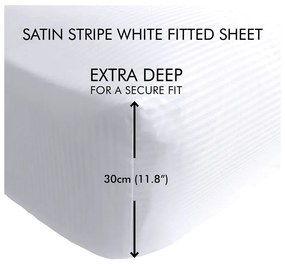 Cearceaf alb cu elastic 90x190 cm Satin Stripe - Catherine Lansfield