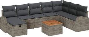 vidaXL Set de canapele pentru grădină cu pernă 9 pcs Gri Rattan poli