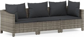 vidaXL Set mobilier de grădină cu perne, 3 piese, gri, poliratan