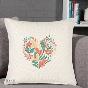 Perna Decorativa Inima Florala Botanica, 40x40 cm, Crem Reliefat, Husa Detasabila, Perna Inclusa, BEKZ®
