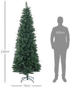 HOMCOM Brad Artificial de Crăciun cu 687 Ramuri, Brad de Crăciun Înalt și Îngust cu Bază Pliabilă, Ø75x210 cm, Verde | Aosom Romania