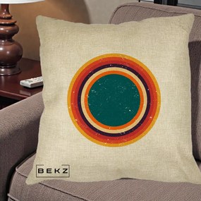 Perna Decorativa Retro Cerc Concentric Geometric Vintage, 40x40 cm, Crem, Husa Detasabila, Perna Inclusa, BEKZ®