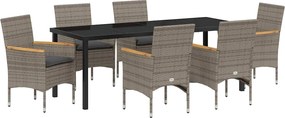 vidaXL Set de masă pentru grădină cu pernă 7 pcs Gri poliratan