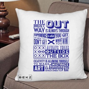 Perna Decorativa Citate Creativitate Albastru, 40x40 cm, Alb Pufos, Husa Detasabila, Perna Inclusa, BEKZ®