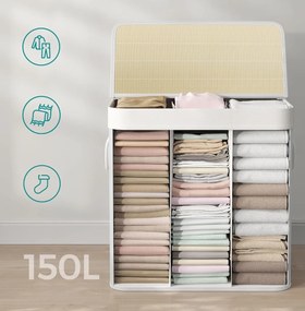 SongmicsHome Coș de rufe de bambus DORA, 150L, alb